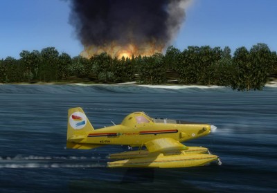 Acuatizando cerca a un incendio forestal. Air Tractor AT-802 EC-TRA ICAO: AT8T - Prepar3Dv2.5