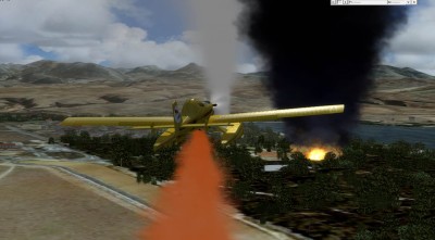 Rociando quimico retardante de fuego en incendio forestal. Air Tractor AT-802 EC-TRA ICAO: AT8T - Prepar3Dv2.5